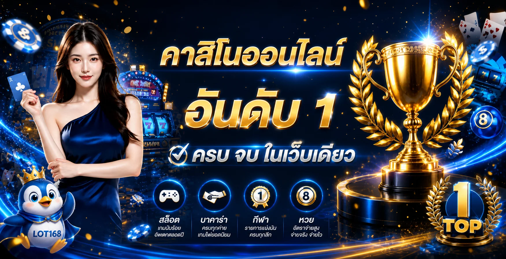 LOT168 คาสิโนออนไลน์ครบทุกหมวดพร้อมมาสคอตสีน้ำเงินทอง
